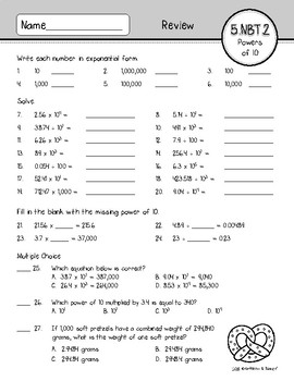 Free 5.NBT.2 Math Worksheets for Grade 5