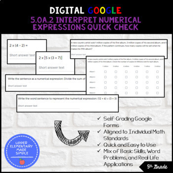 5 Oa 2 Interpret Numerical Expressions Quick Check Tpt