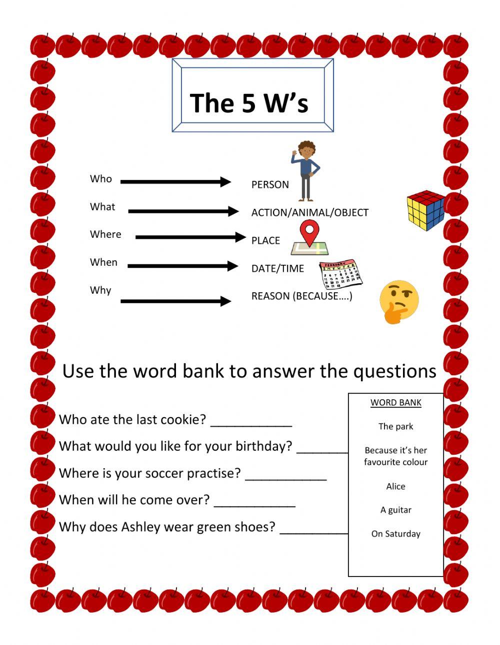 5 W S Worksheet By Mskadian Sclassroom Tpt