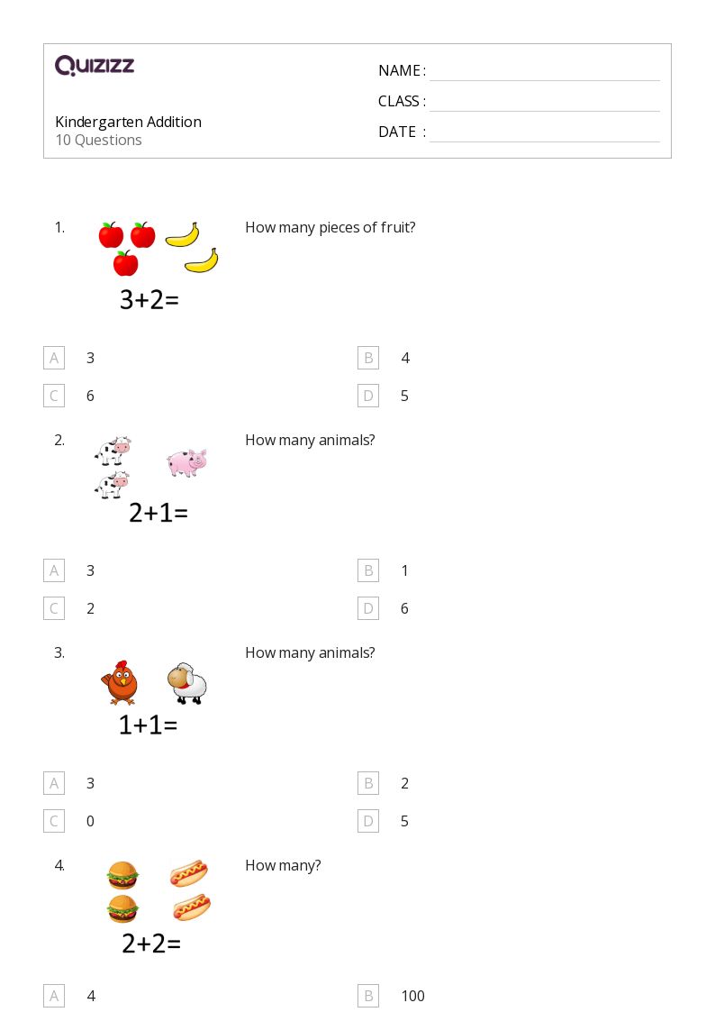 50 Addition Worksheets For Kindergarten On Quizizz Free Printable