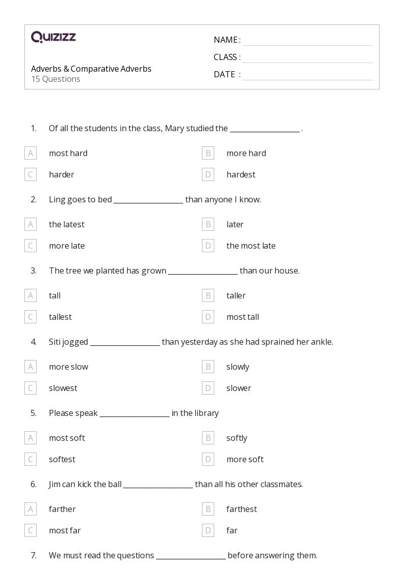 50 Adverbs Worksheets For 3Rd Grade On Quizizz Free Printable