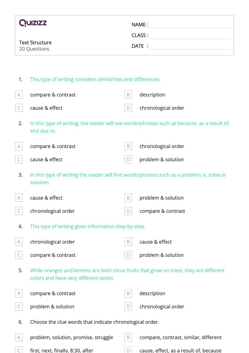 50 Analyzing Text Structure Worksheets For 4Th Grade On Quizizz