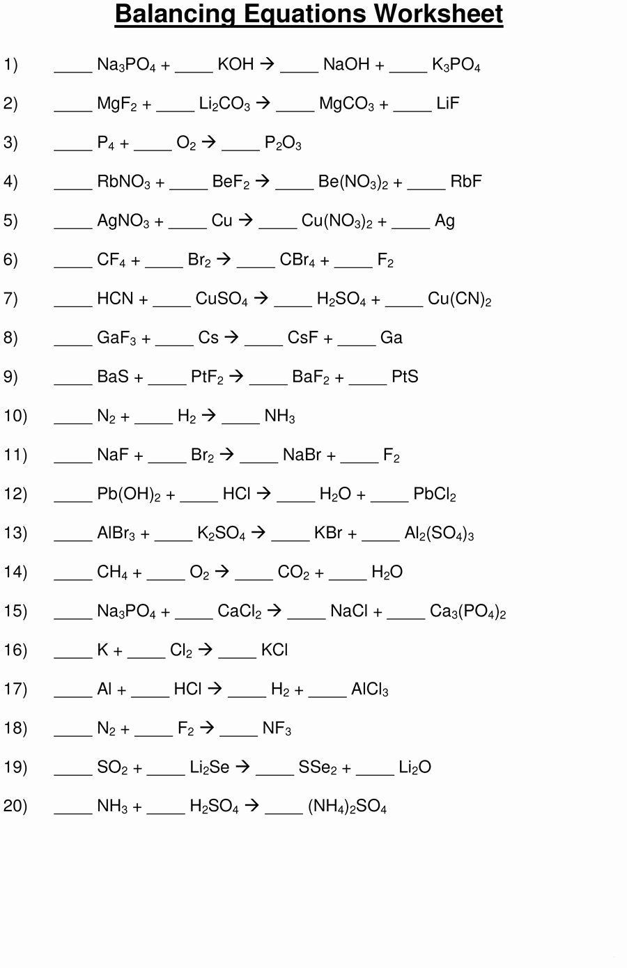 50 Balancing Equations Worksheet Answers Chemistry Chessmuseum Template Library Balancing