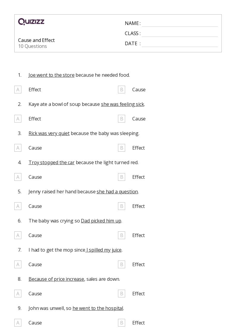 50 Cause And Effect Worksheets For 3Rd Class On Quizizz Free Printable