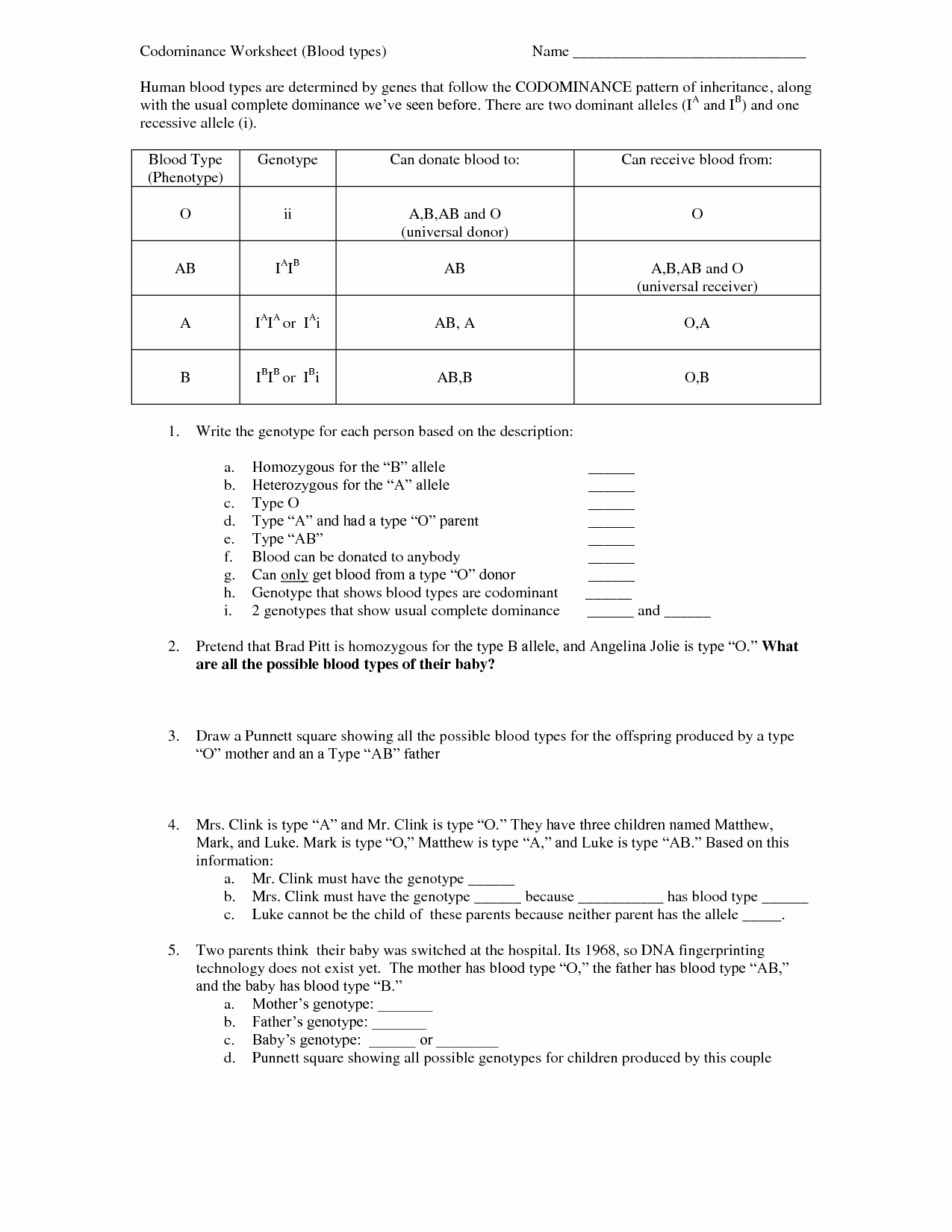 50 Codominance Worksheet Blood Types