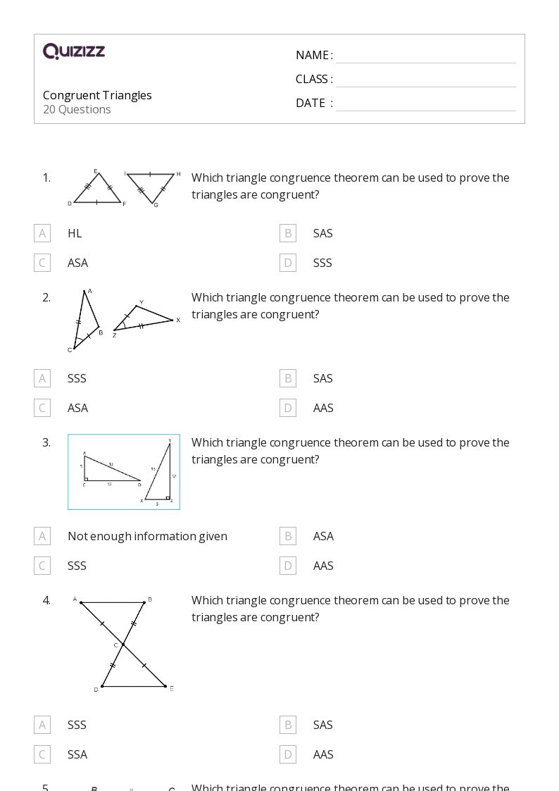 50 Congruent Triangles Sss Sas And Asa Worksheets For 10Th Grade On