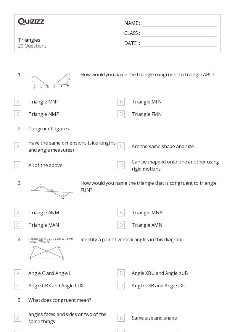 50 Congruent Triangles Sss Sas And Asa Worksheets On Quizizz Free Amp Printable