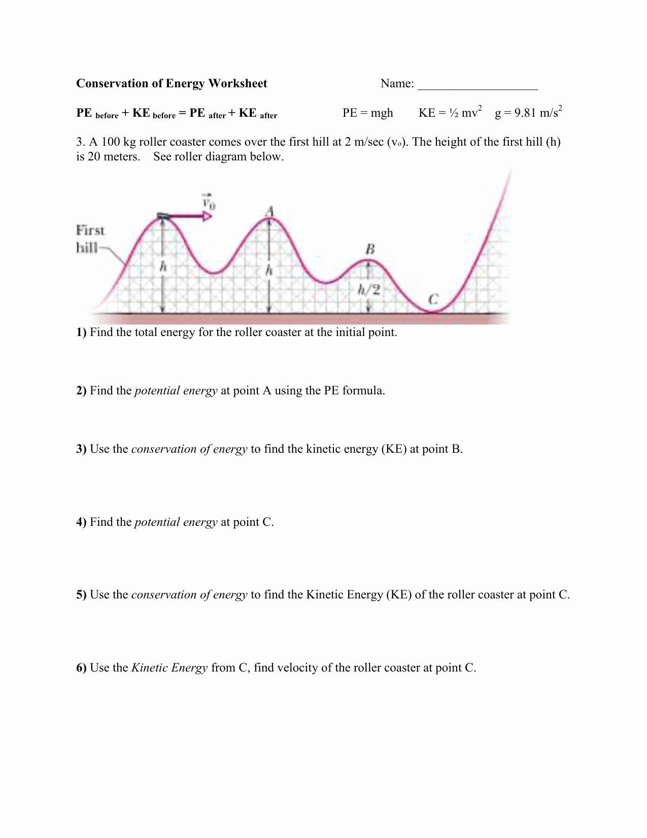 50 Conservation Of Energy Worksheet