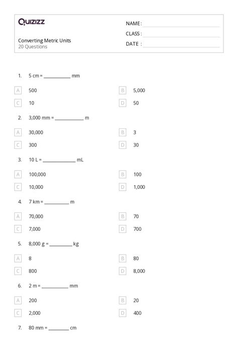 50 Converting Metric Units Worksheets For 8Th Grade On Quizizz Free Amp Printable