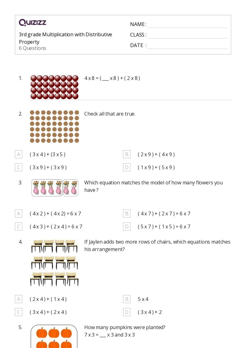 50 Distributive Property Of Multiplication Worksheets For 3Rd Grade On