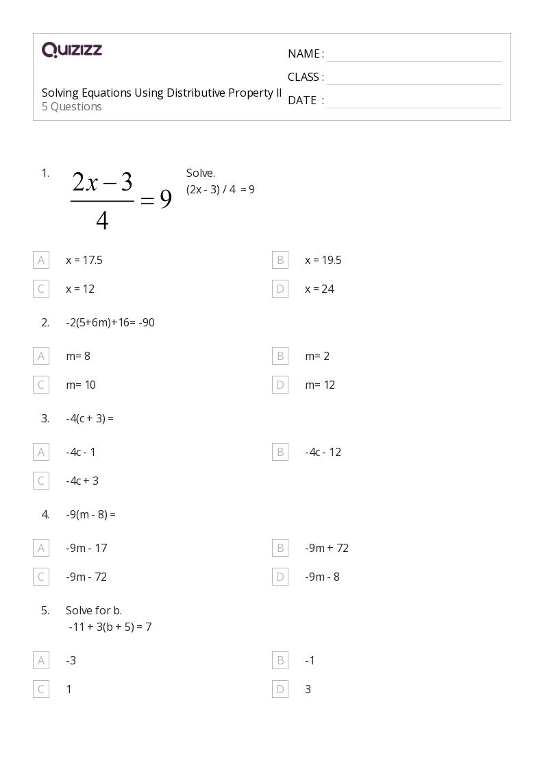 50 Distributive Property Worksheets For Grade 12 On Quizizz Free