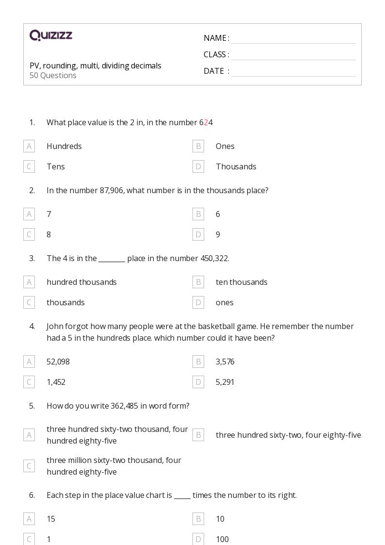 50 Dividing Decimals Worksheets For 5Th Grade On Quizizz Free Amp Printable