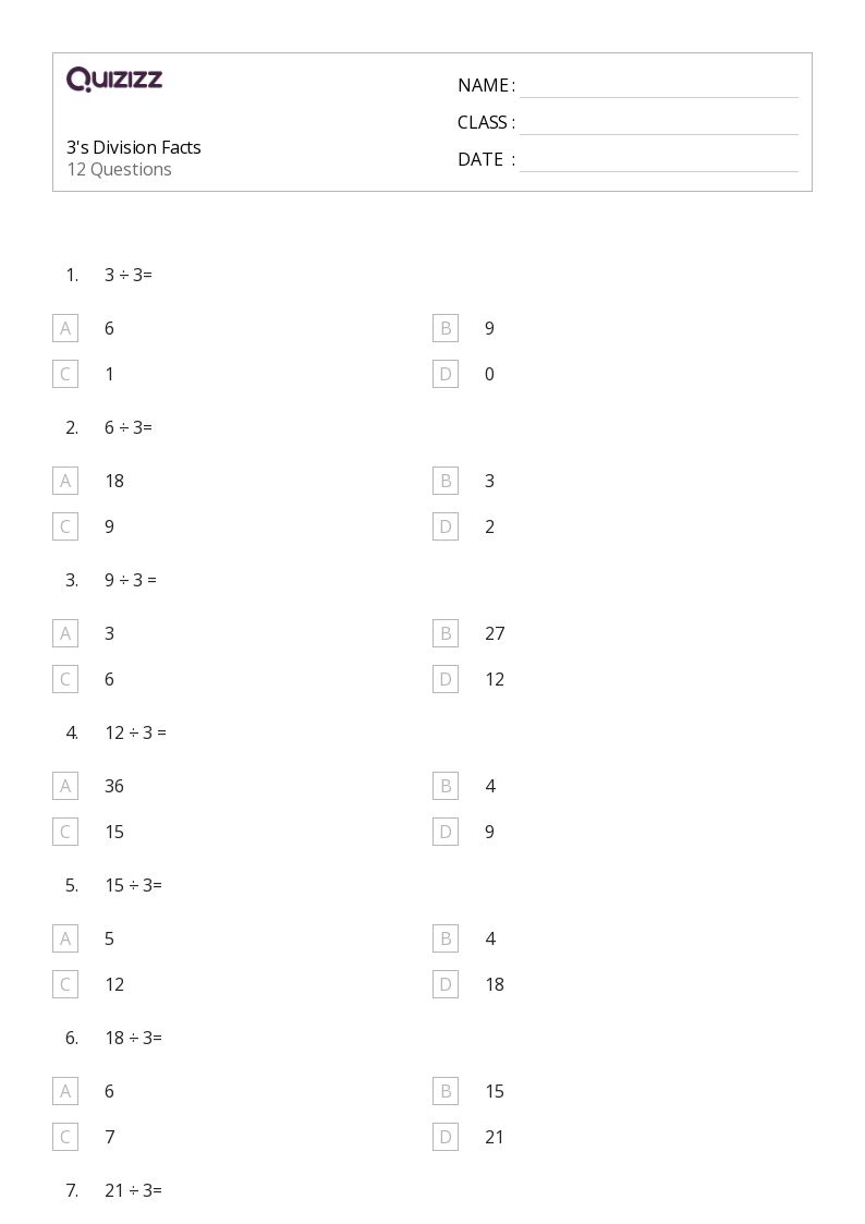 50 Division Facts Worksheets For 4Th Grade On Quizizz Free Amp Printable