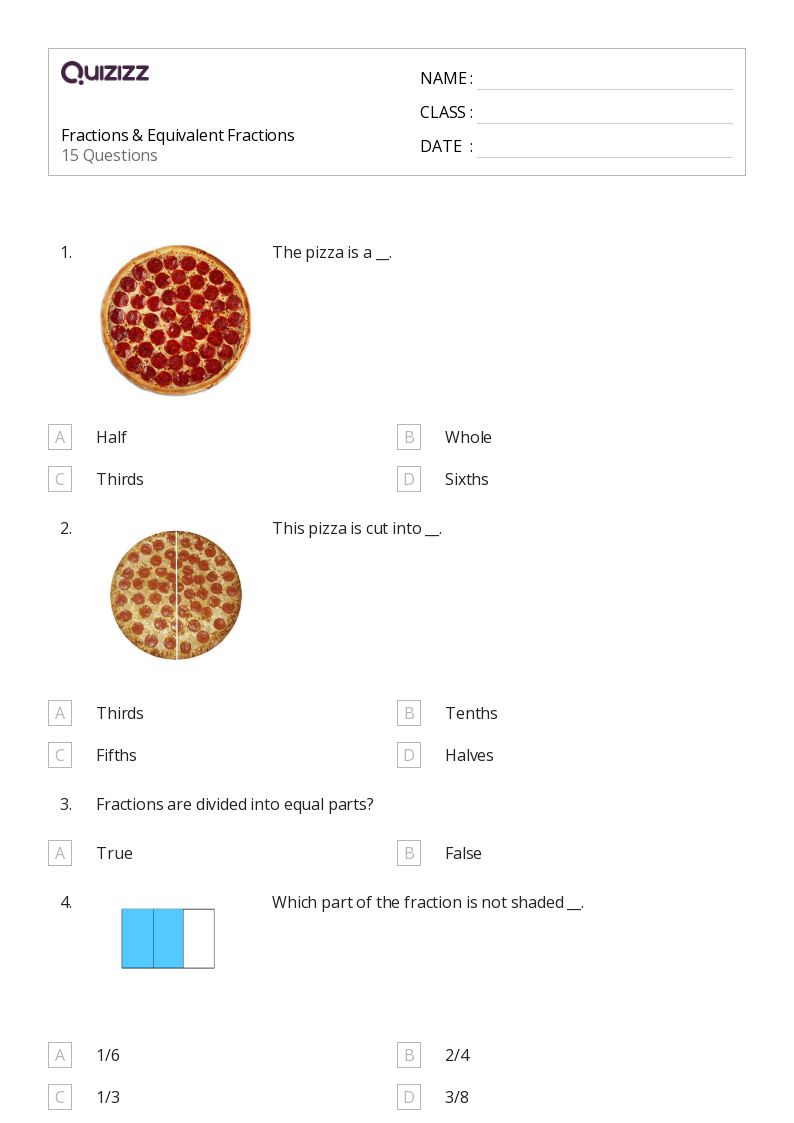 50 Equivalent Fractions Worksheets For 2Nd Grade On Quizizz Free