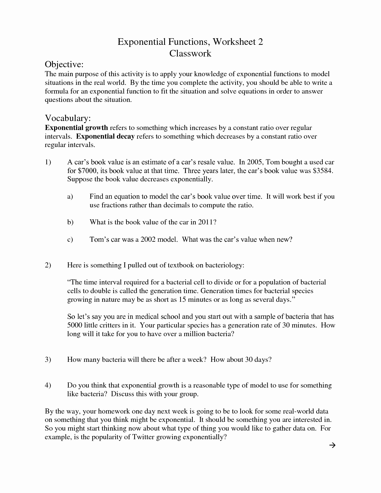 50 Exponential Growth And Decay Worksheet