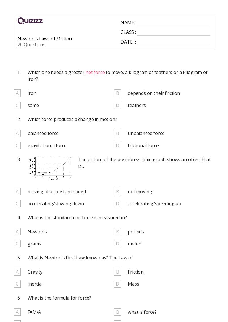 50 Forces And Newtons Laws Of Motion Worksheets For 9Th Class On