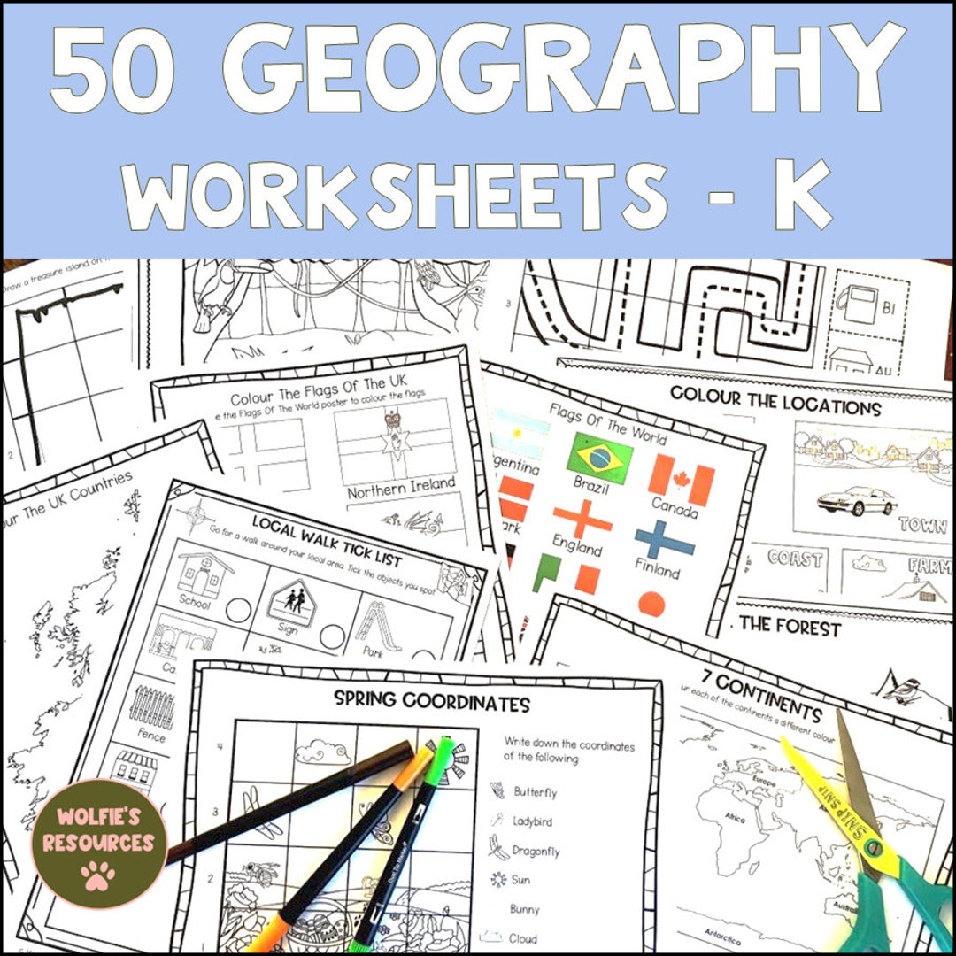 50 Geography Worksheets For Kindergarten Etsy