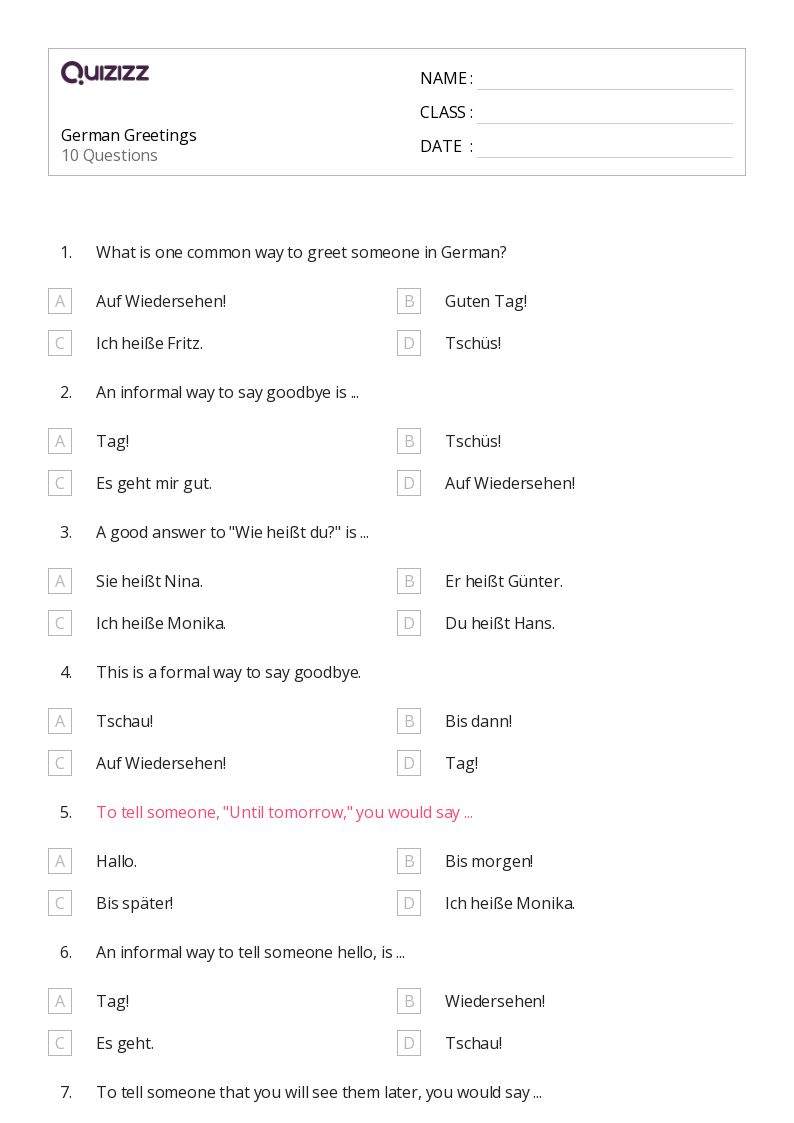 50 German Worksheets For 5Th Grade On Quizizz Free Amp Printable