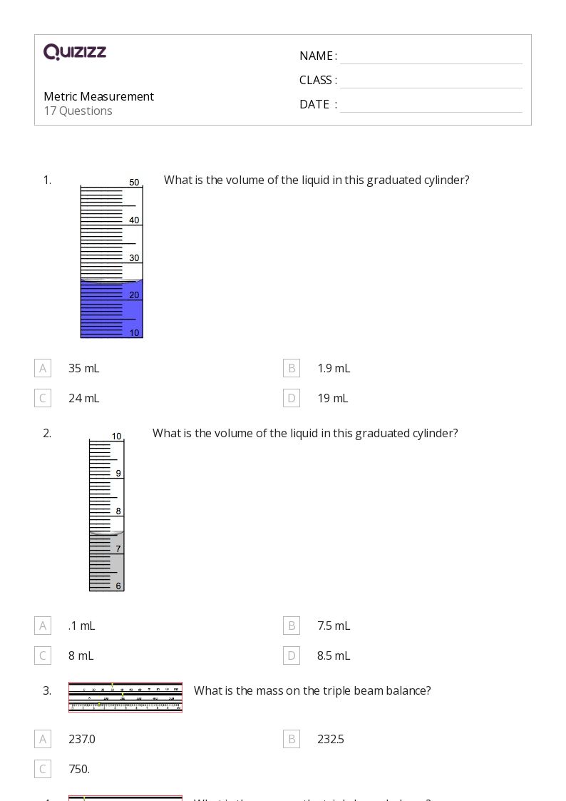 50 Metric Measurement Worksheets On Quizizz Free Printable