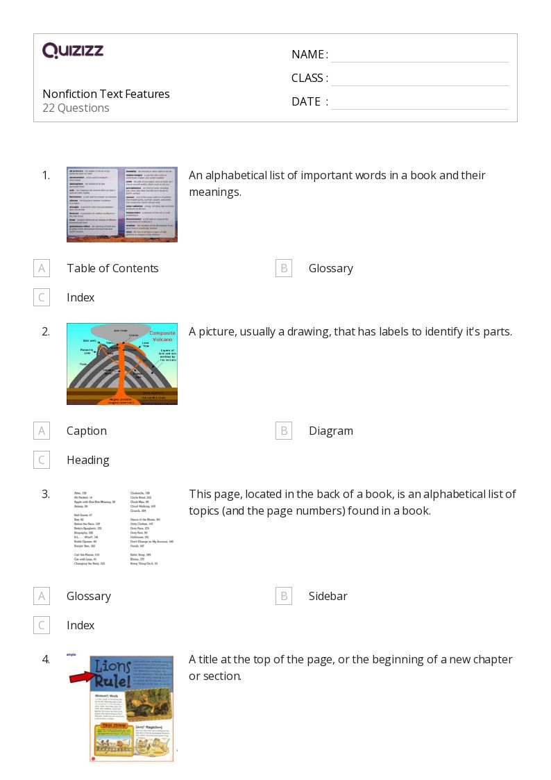 50 Nonfiction Text Features Worksheets For 2Nd Grade On Quizizz Free