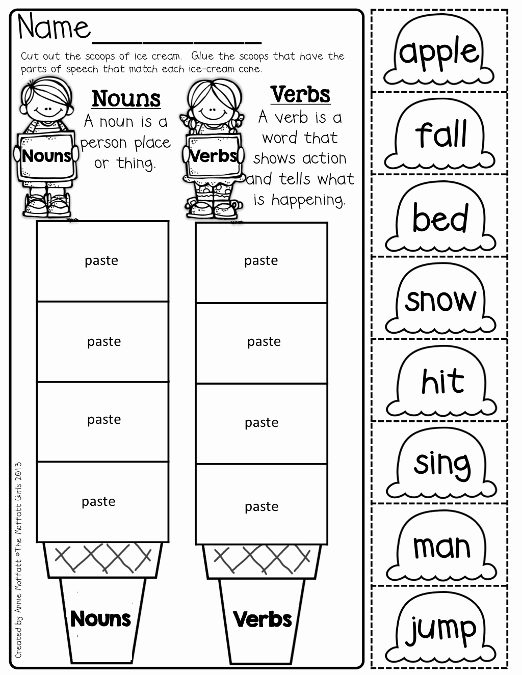 50 Nouns And Verbs Worksheet