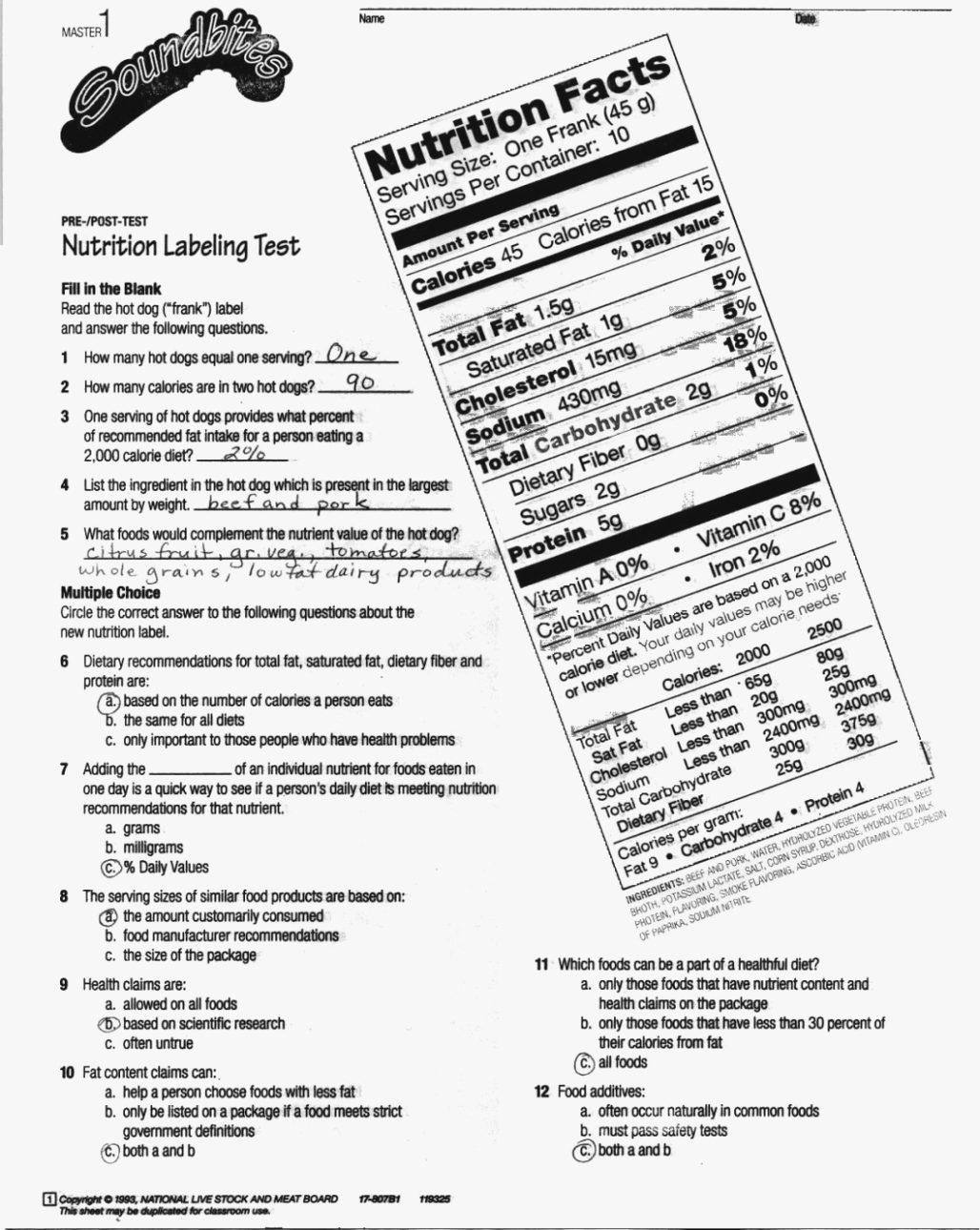 50 Nutrition Label Worksheet Answers