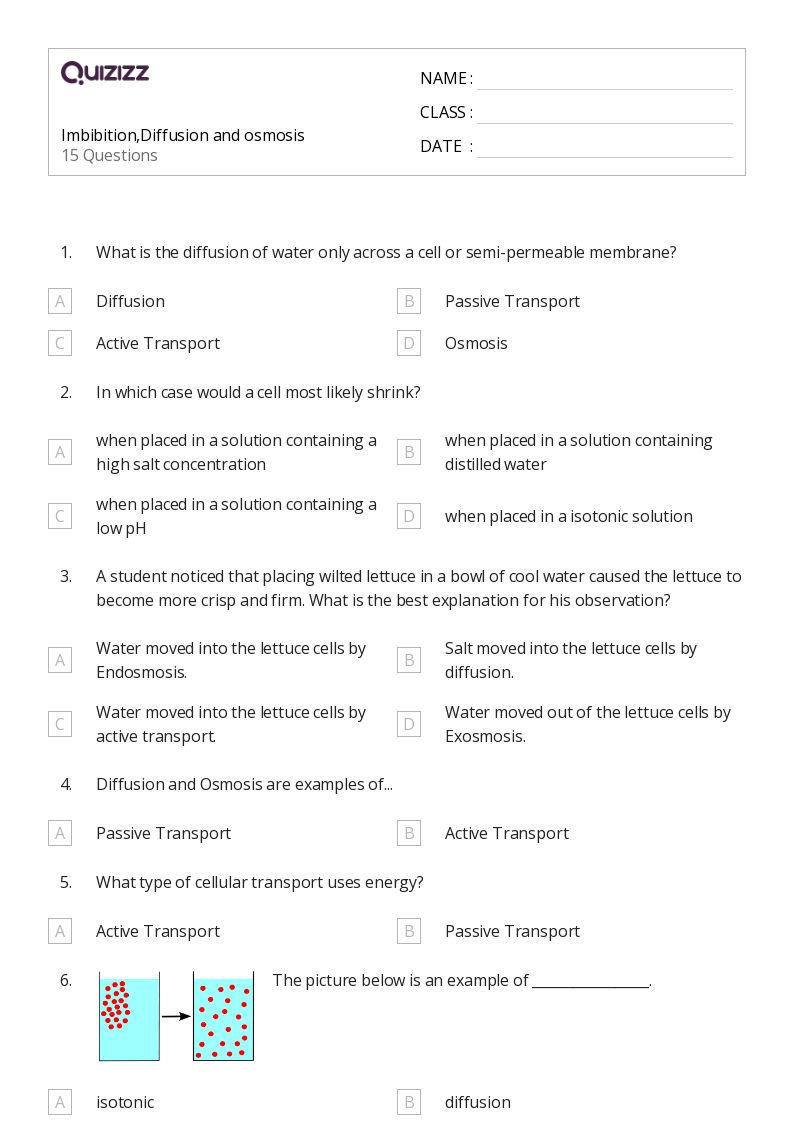 50 Osmosis And Tonicity Worksheets For 10Th Year On Quizizz Free