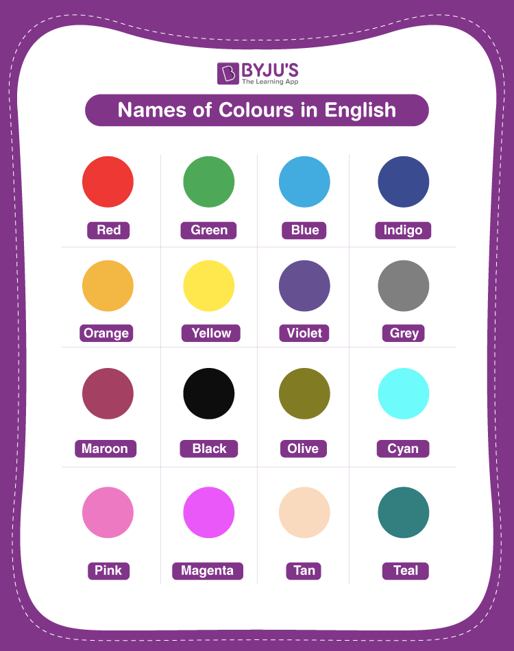 50 Popular Color Names In English With Esl Infographic English Study List Of Colours With