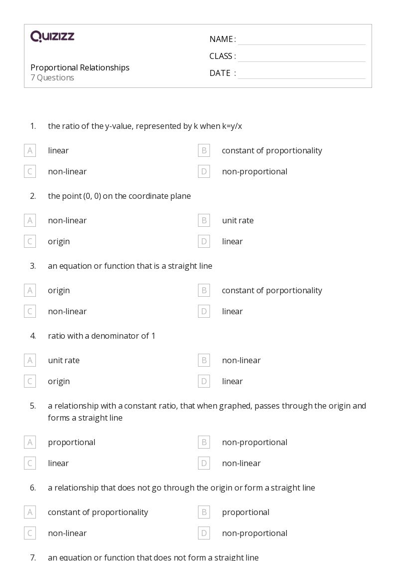 50 Proportional Relationships Worksheets For 8Th Class On Quizizz