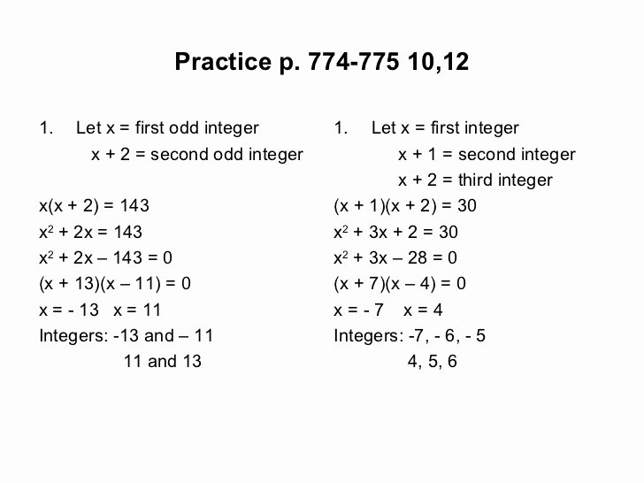 50 Quadratic Equations Word Problems Worksheet