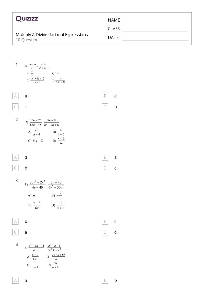 50 Rational Expressions Worksheets On Quizizz Free Printable