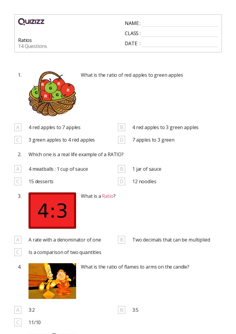 50 Ratios And Rates Worksheets For 4Th Grade On Quizizz Free Printable