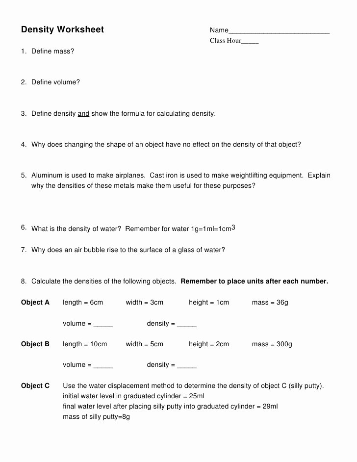 50 Science 8 Density Calculations Worksheet