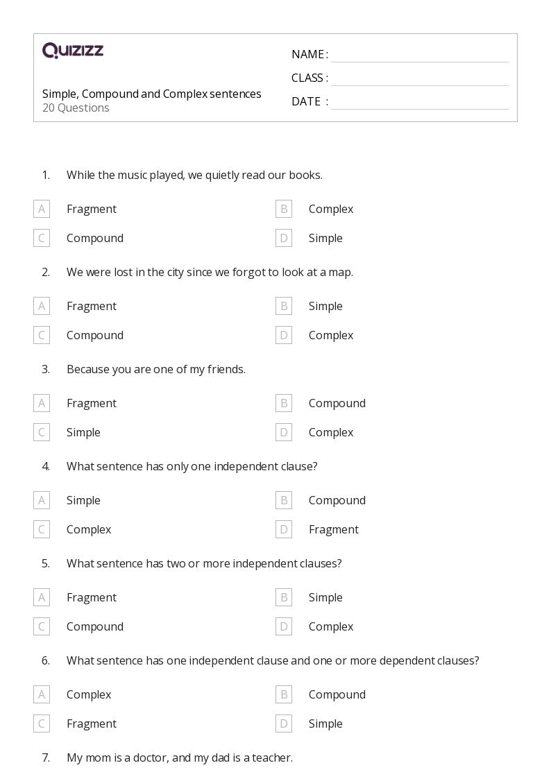 50 Simple And Compound Sentence Worksheet