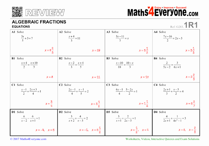 50 Solve Equations With Fractions Worksheet