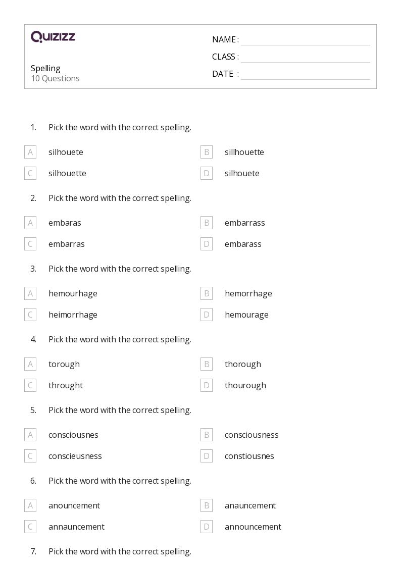 50 Spelling Worksheets For 8Th Grade On Quizizz Free Printable