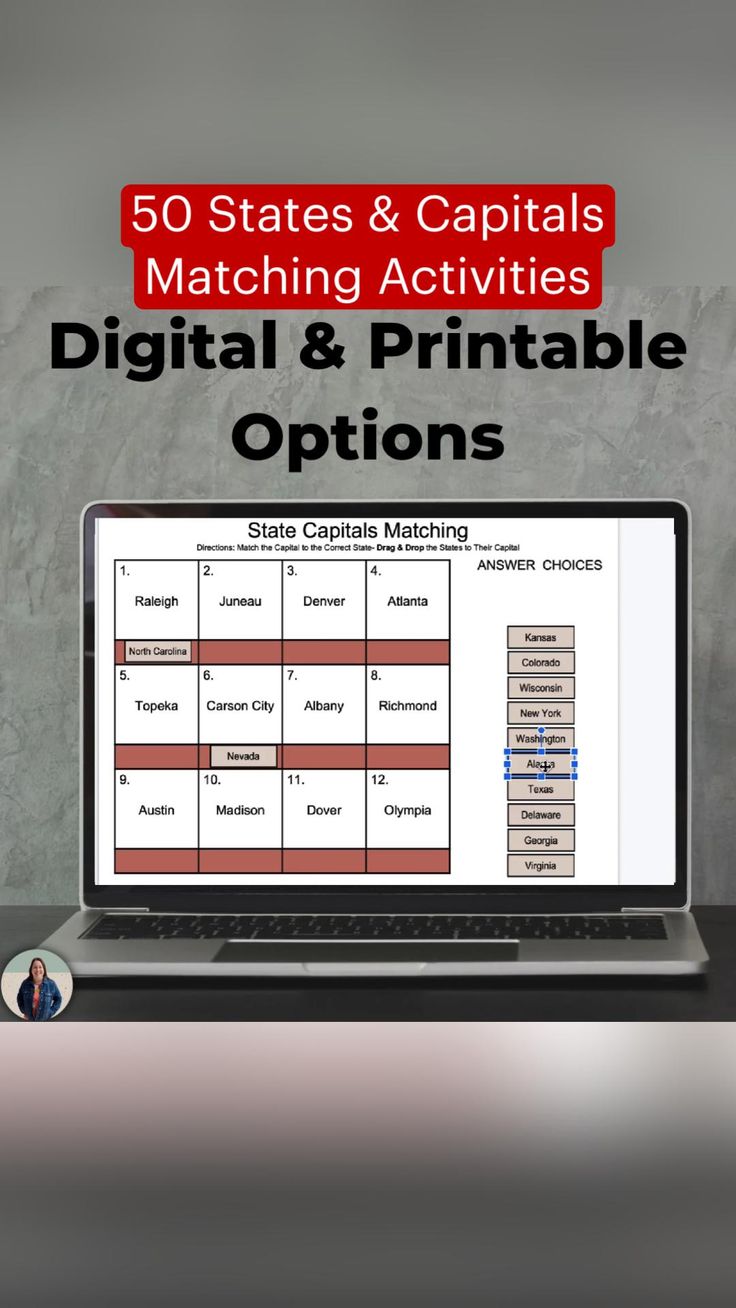 50 States Amp Capitals Matching Activities States And Capitals Matching Activity Online Student