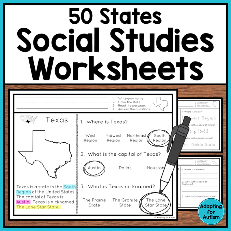 50 States Worksheets Social Studies Worksheets Homeschool Social