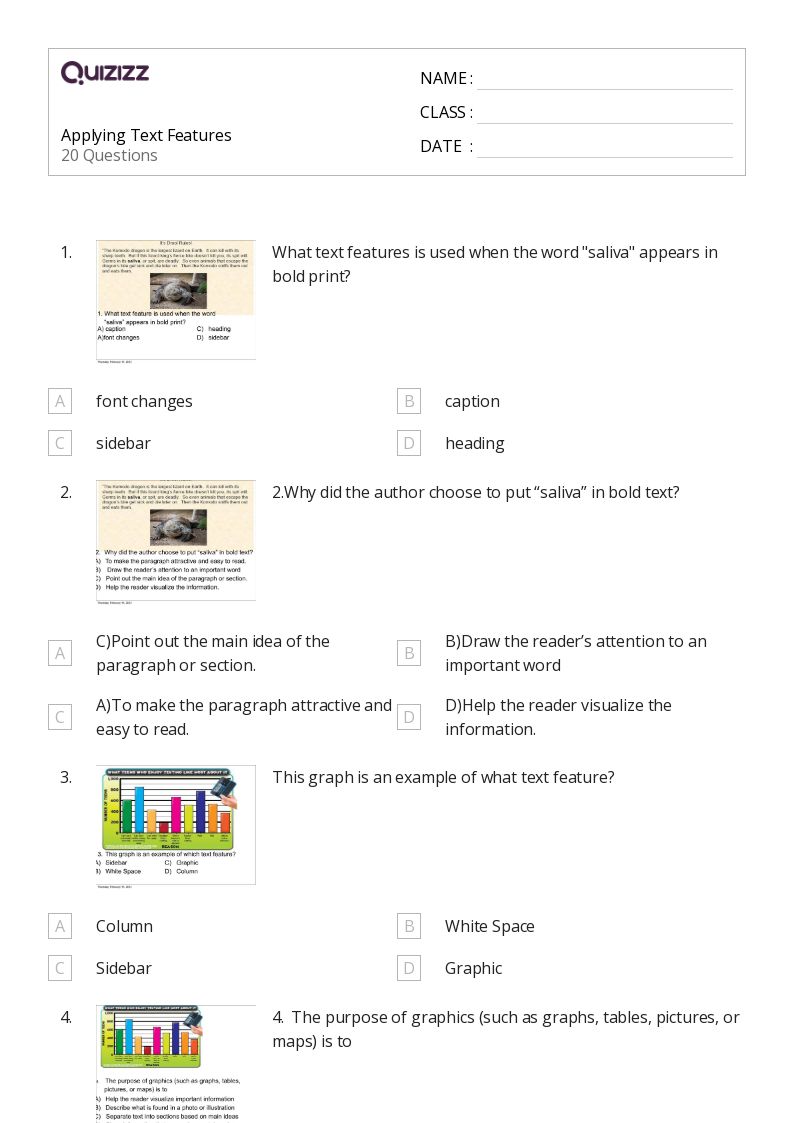 50 Using Text Features Worksheets For 4Th Grade On Quizizz Free