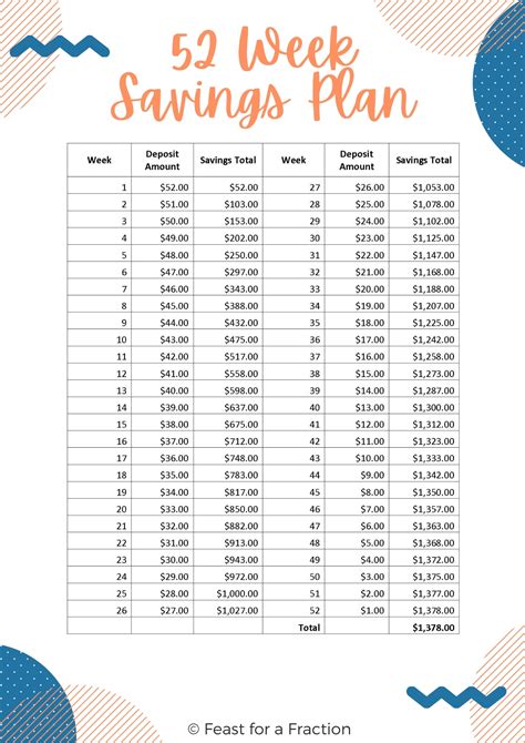 52 Week Savings Plan Printable