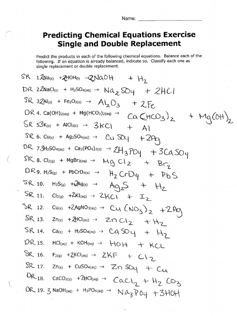 5C Single And Double Replacement Reactions Answers Pdf Worksheets