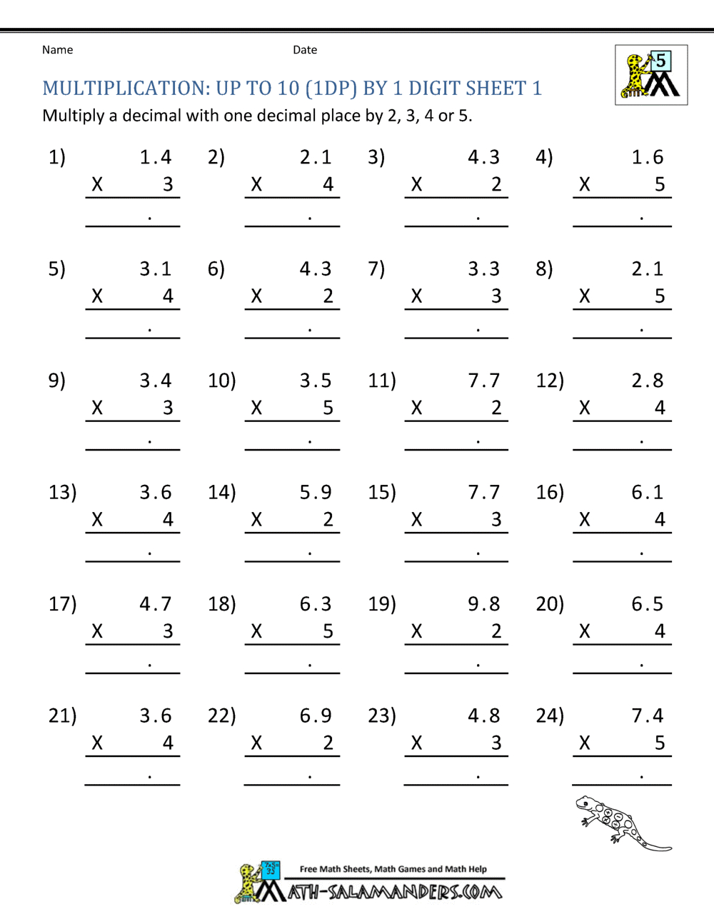 5 Fun Multiplication Worksheets for 5th Graders