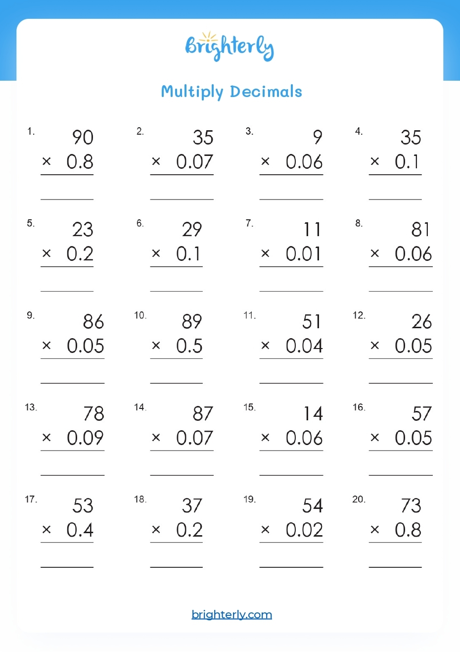 5Th Grade Math Multiply Decimals By Whole Numbers Worksheets Free