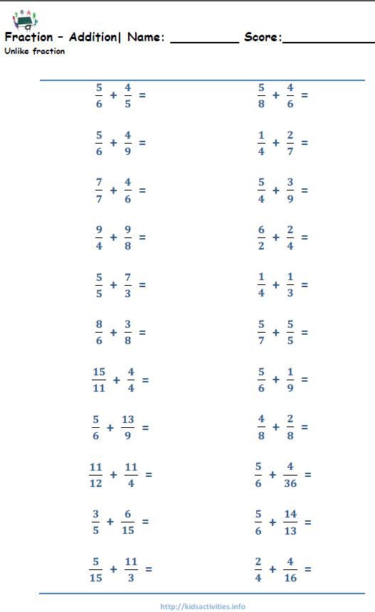 5Th Grade Math Worksheet Fractions