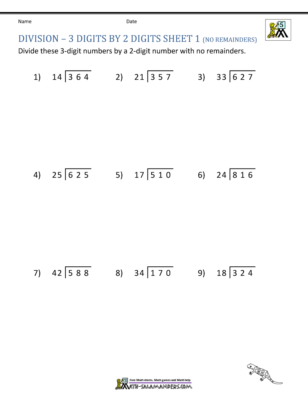 5Th Grade Math Worksheets And Long Division Problems Math Is Fun