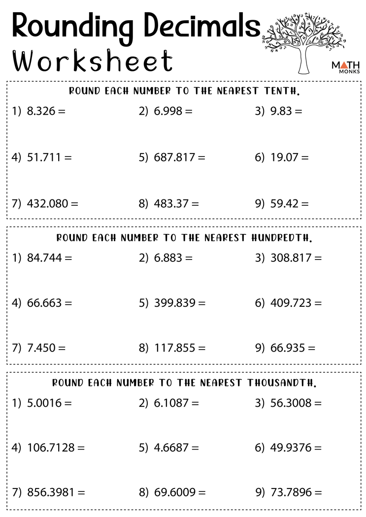 5Th Grade Rounding Decimals Worksheets Decimal Place Value Worksheets