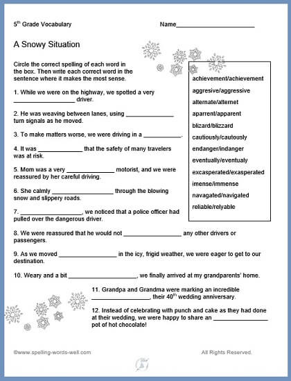 5Th Grade Vocabulary Worksheet