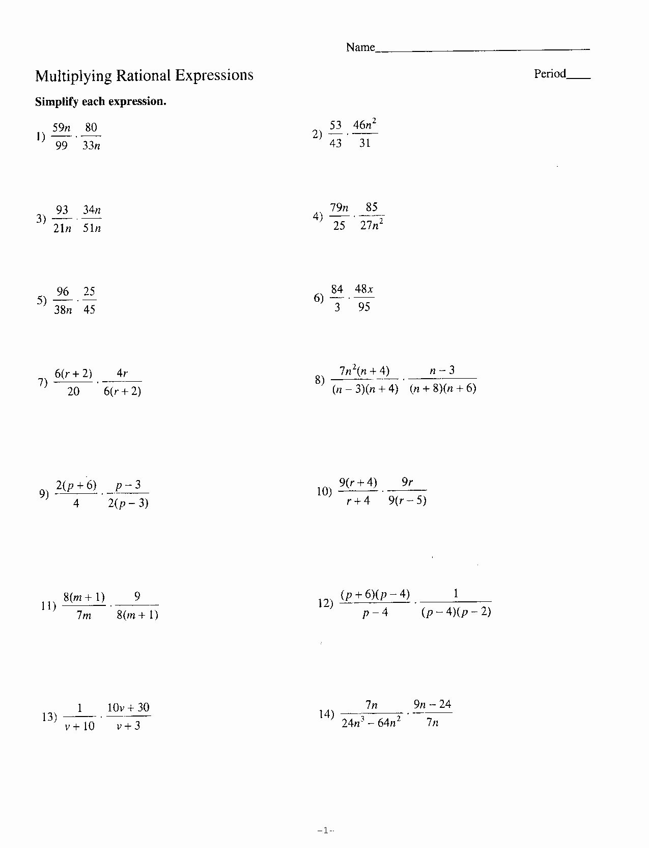 6 1 Simplifying Rational Expressions Worksheet