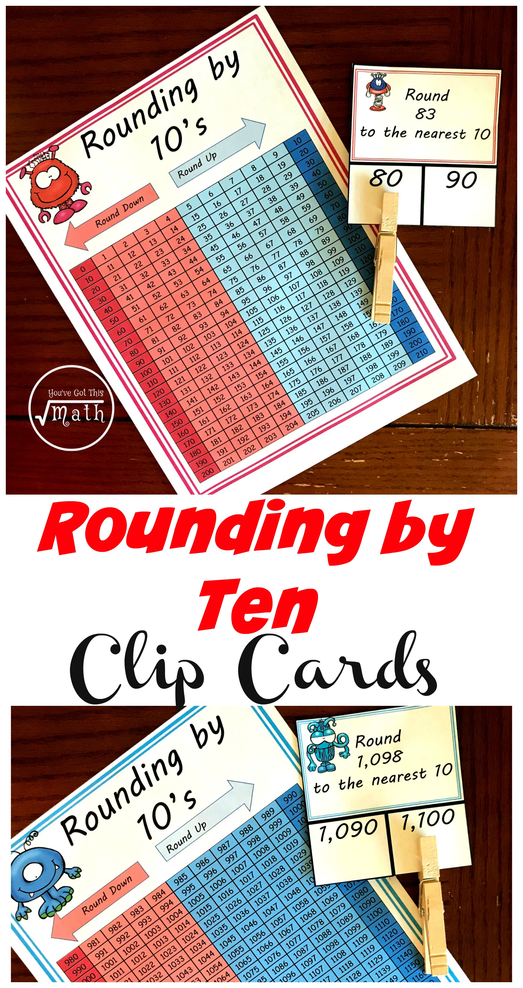 60 Free Rounding By 10 Clip Cards With A Hundreds Chart