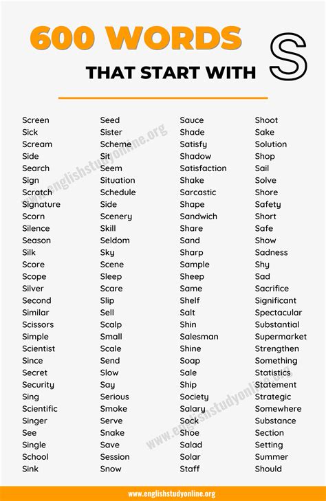 600 Words That Start With S With Useful Examples English Study Online